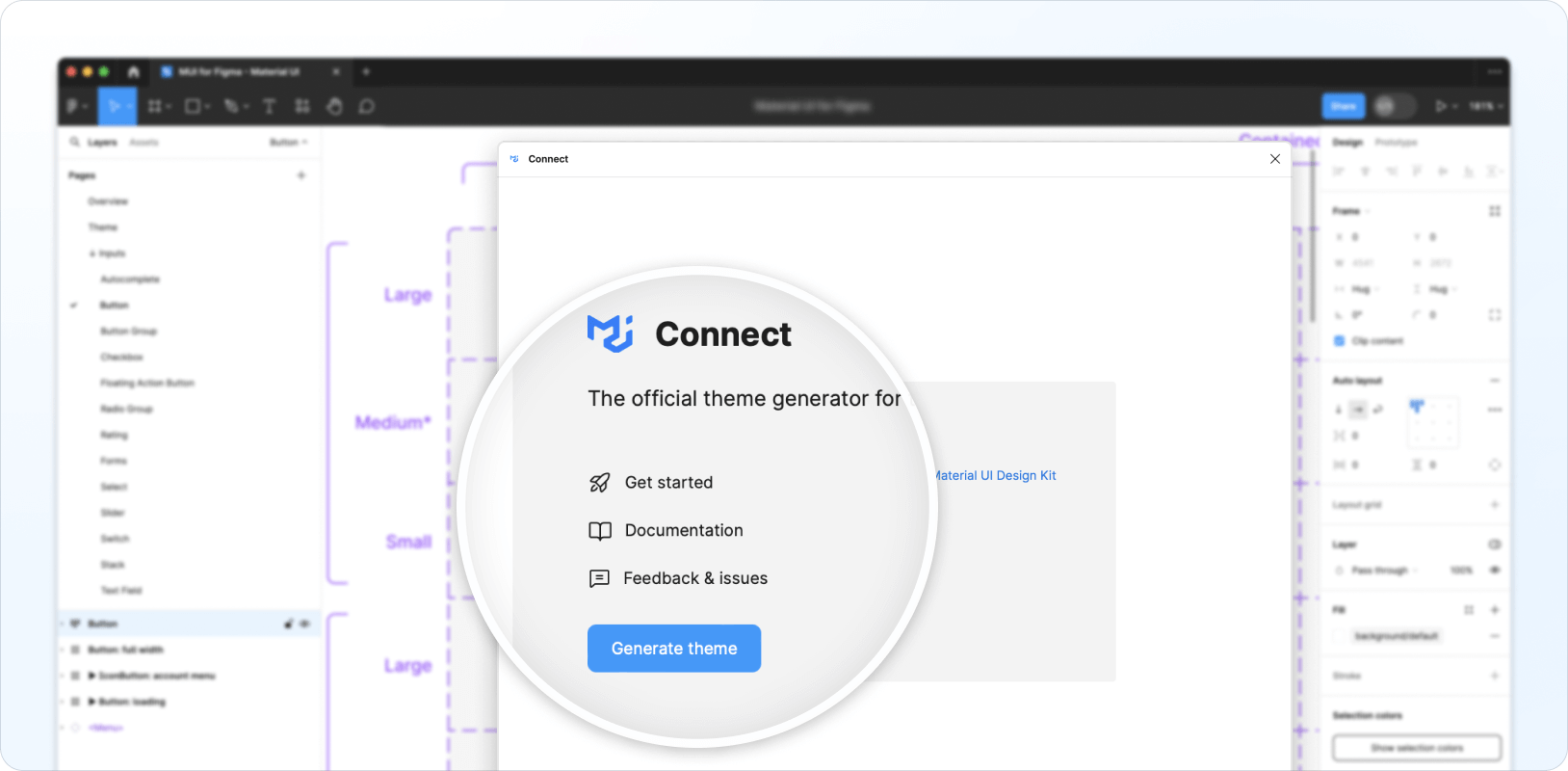 The Generate theme button in the Connect plugin UI.